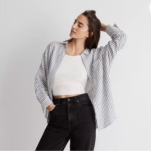 Madewell Oversized Stripe Button Up - Blue/White - Small
